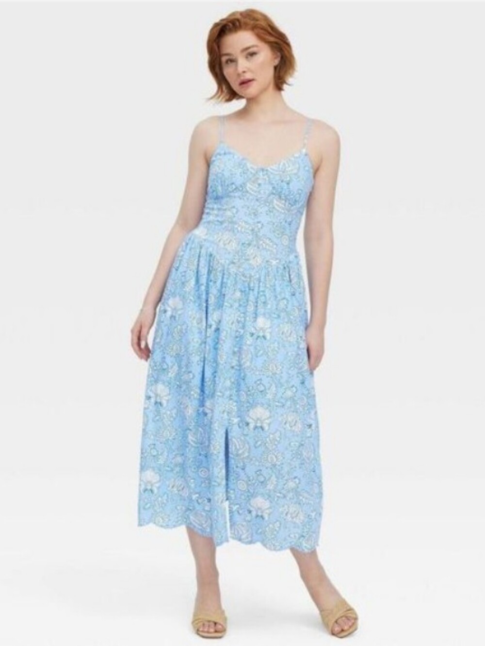 Roller Rabbit Light Blue Floral Midi Dress Drop Waist S